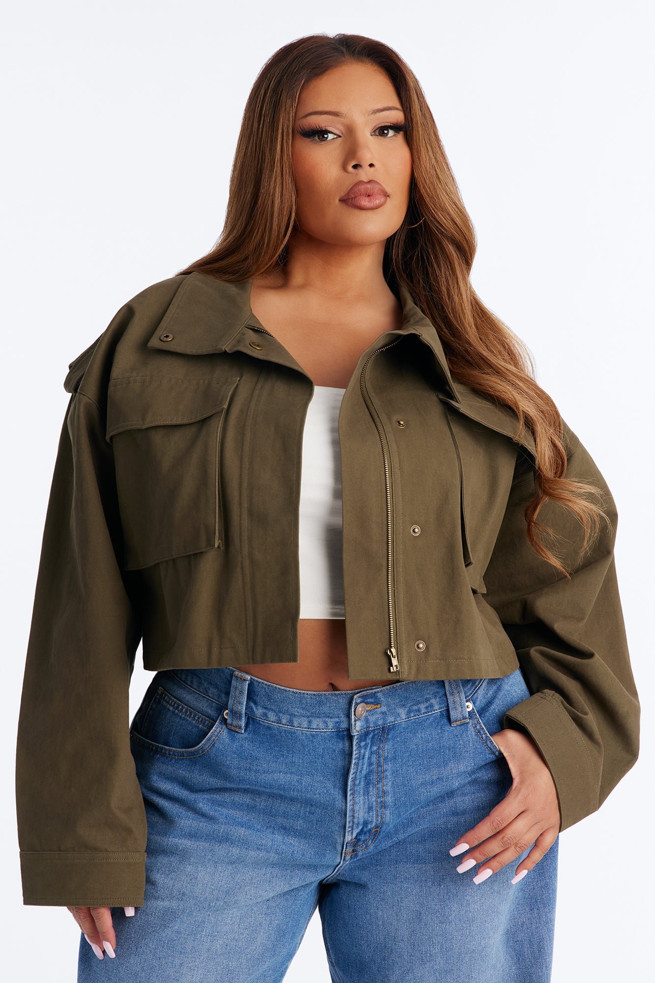 Mission Accomplished Cropped Funnel Neck Utility Jacket - Image 4